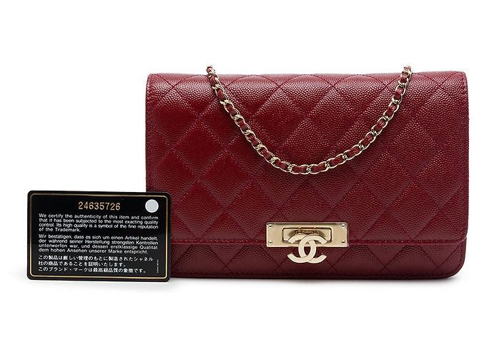 Borsa a tracolla Chanel Quilted Caviar Golden Class Wallet On Chain rossa - vista 7