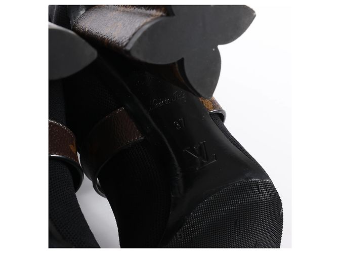 Louis Vuitton Monogram Stretch Fabric Silhouette Ankle Boots in Black × Brown, Size EU 37 - view 10