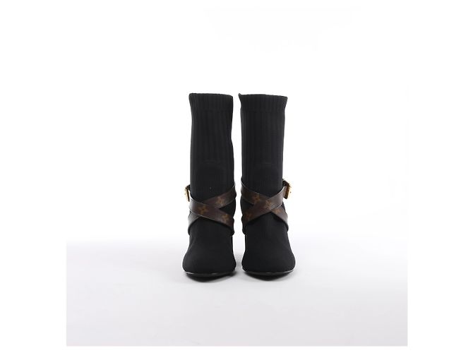 Louis Vuitton Monogram Stretch Fabric Silhouette Ankle Boots in Black × Brown, Size EU 37 - view 3