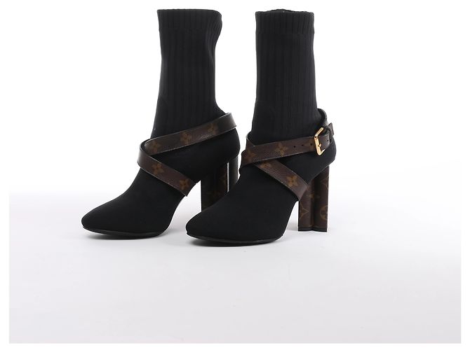 Louis Vuitton Monogram Stretch Fabric Silhouette Ankle Boots in Black × Brown, Size EU 37 - view 4