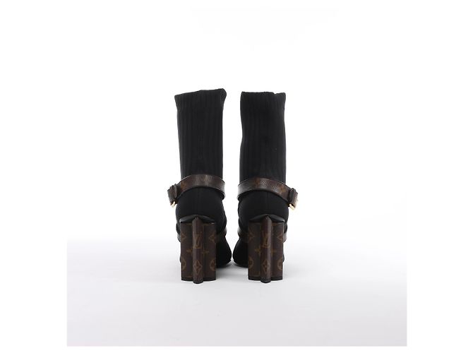 Louis Vuitton Monogram Stretch Fabric Silhouette Ankle Boots in Black × Brown, Size EU 37 - view 5