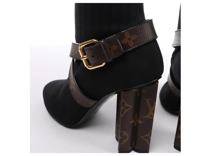 Louis Vuitton Monogram Stretch Fabric Silhouette Ankle Boots in Black × Brown, Size EU 37 - view 6