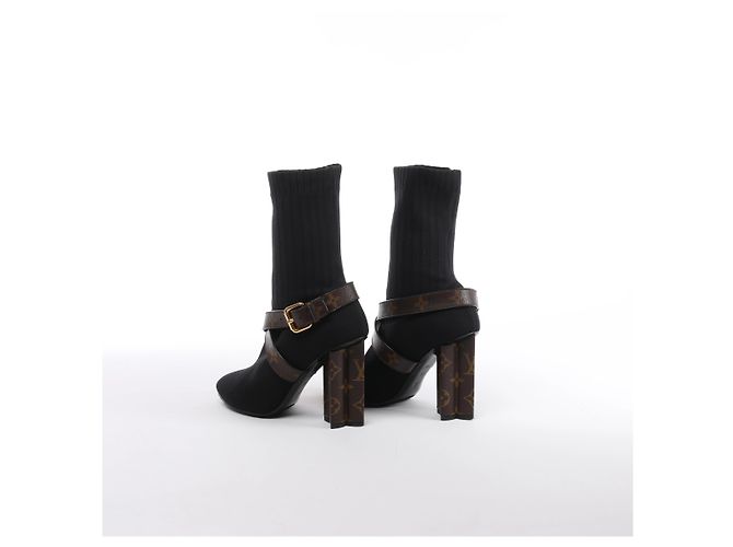 Louis Vuitton Monogram Stretch Fabric Silhouette Ankle Boots in Black × Brown, Size EU 37 - view 7