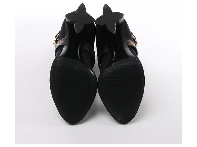 Louis Vuitton Monogram Stretch Fabric Silhouette Ankle Boots in Black × Brown, Size EU 37 - view 8