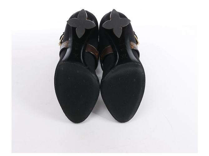 Louis Vuitton Monogram Stretch Fabric Silhouette Ankle Boots in Black × Brown, Size EU 37 - view 9