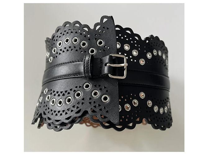 Alaïa Cintura larga corset in pelle nera traforata e occhielli - vista 3