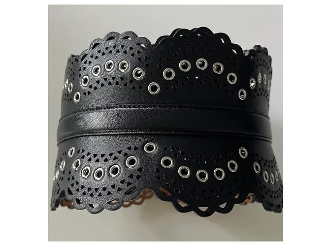 Alaïa Cintura larga corset in pelle nera traforata e occhielli - vista 4