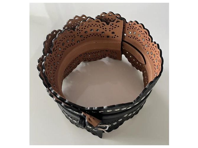 Alaïa Cintura larga corset in pelle nera traforata e occhielli - vista 5
