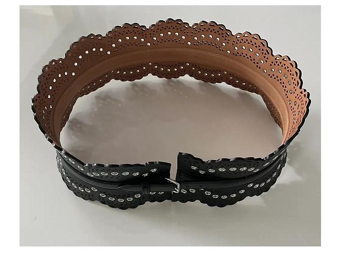 Alaïa Cintura larga corset in pelle nera traforata e occhielli - vista 6