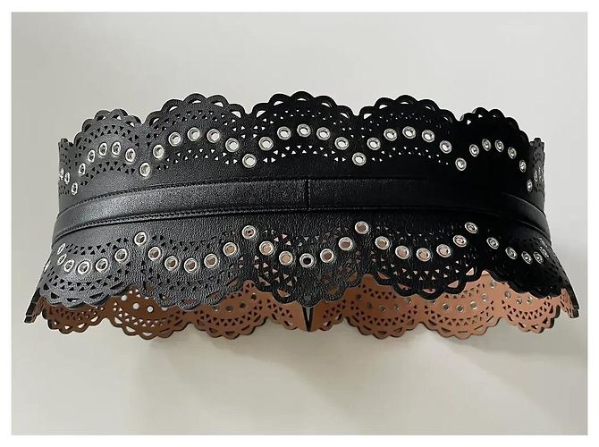 Alaïa Cintura larga corset in pelle nera traforata e occhielli - vista 7