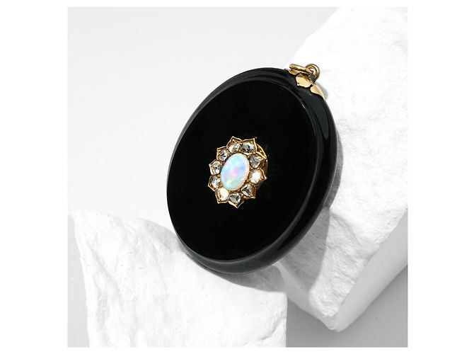 Autre Marque Fine spilla antica in oro con castone in opale e diamante - vista 2