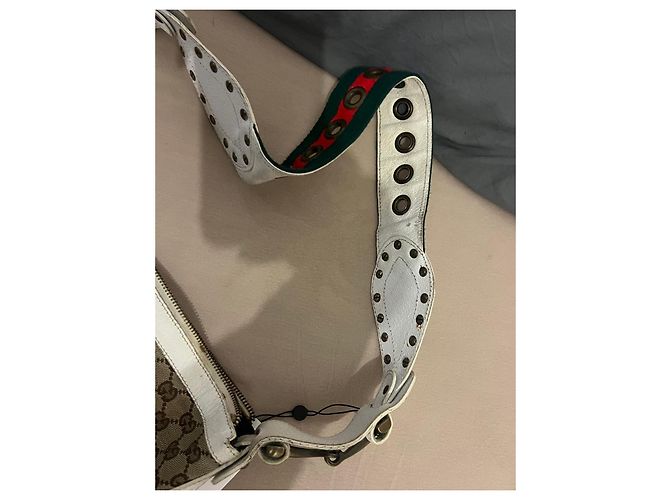 Bolsa de ombro Gucci Monogram em tela e couro branco - vista 10