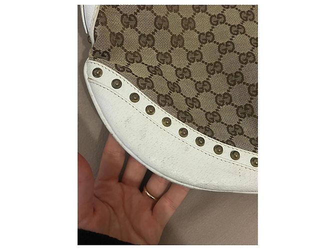 Bolsa de ombro Gucci Monogram em tela e couro branco - vista 4