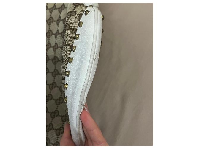 Bolsa de ombro Gucci Monogram em tela e couro branco - vista 5