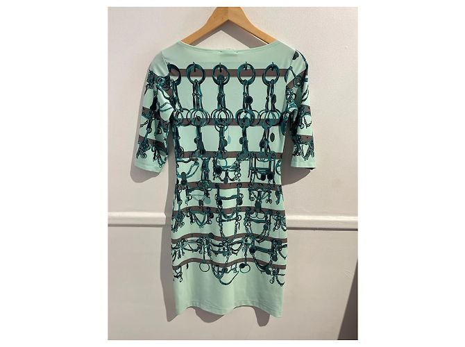 Hermès Short dress with bit print in polyamide and elastane mint green - view 2