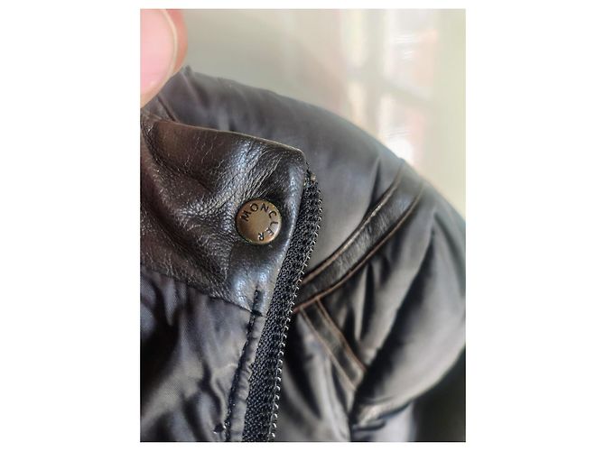 Moncler Quilted Leather Trimmed Down Coat Black Polyamide - view 14