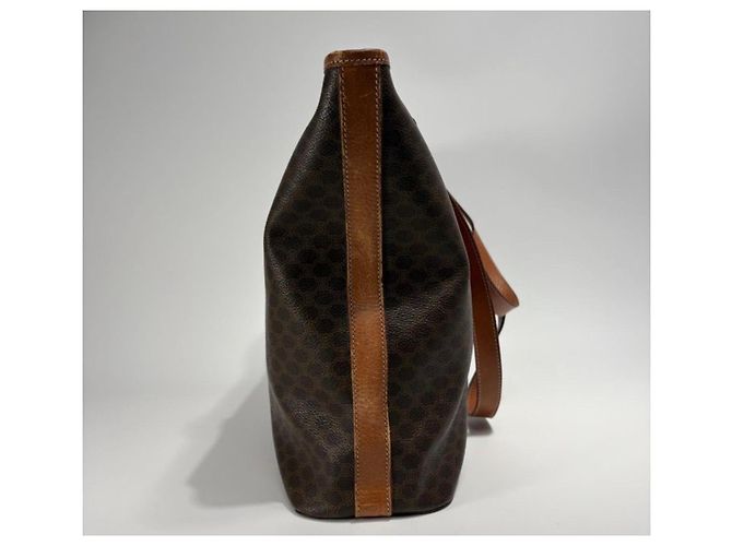 Cabas Céline Borsa tote Celine in tela rivestita marrone e pelle marrone - vista 3