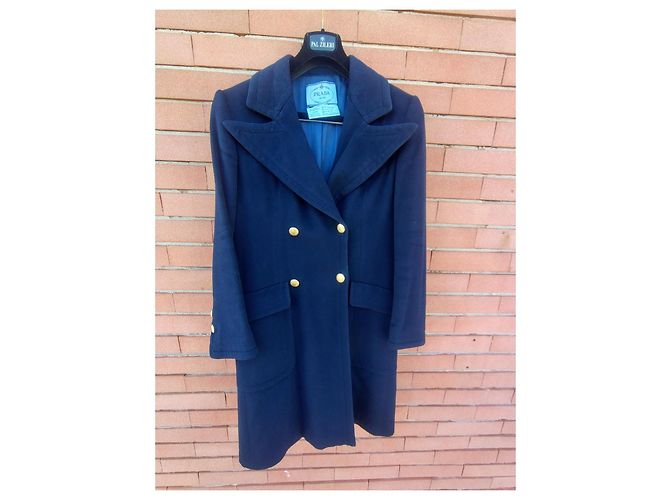 Cappotto doppiopetto Prada in lana e cashmere blu navy - vista 3
