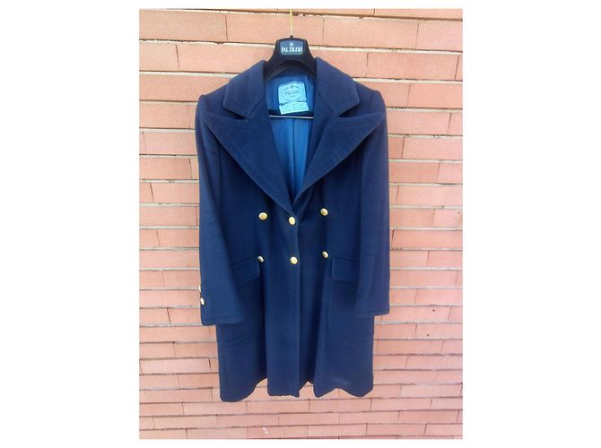 Cappotto doppiopetto Prada in lana e cashmere blu navy - vista 4