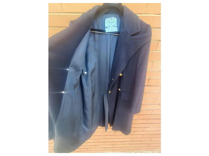 Cappotto doppiopetto Prada in lana e cashmere blu navy - vista 7