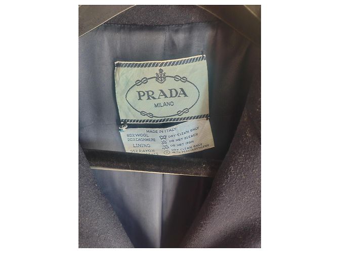 Cappotto doppiopetto Prada in lana e cashmere blu navy - vista 8