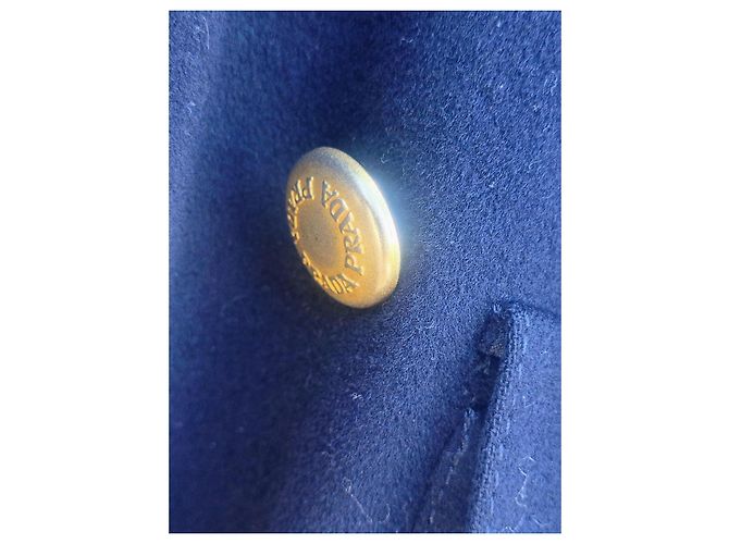 Cappotto doppiopetto Prada in lana e cashmere blu navy - vista 9