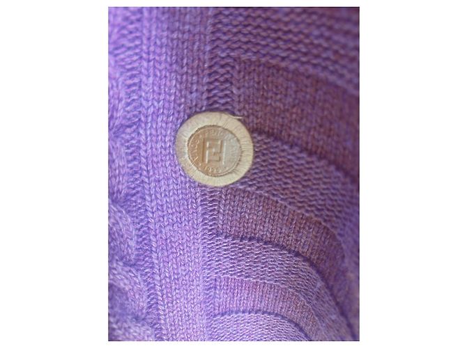 Fendi Sweater Mock Neck Cable Knit Purple Wool Blend - view 8