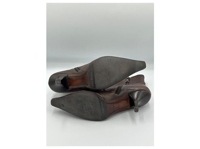 Prada Brown Leather Ankle Boots with Rose Detail - view 11
