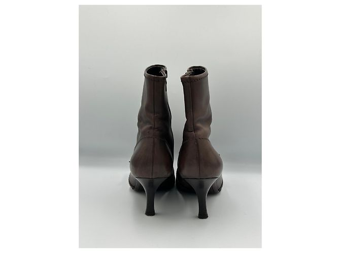 Prada Brown Leather Ankle Boots with Rose Detail - view 6