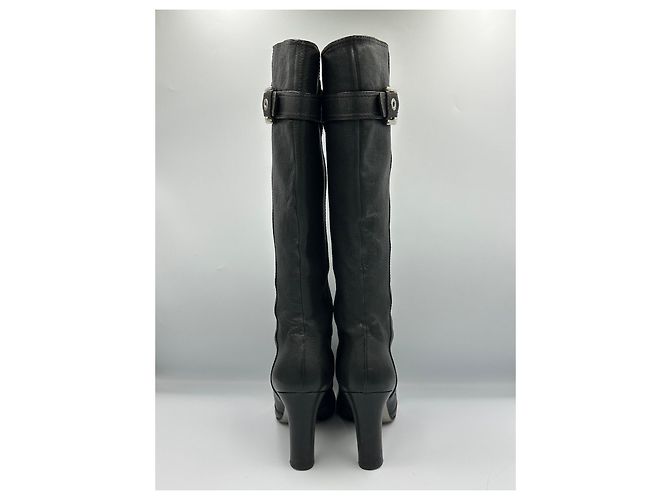 Dolce & Gabbana Black Leather Knee-High Boots with DG Logo - view 6