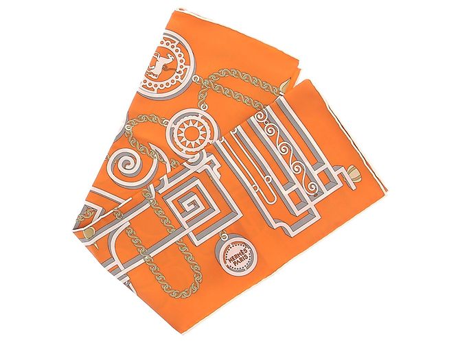 Hermès Lenço de seda laranja « L'Enseigne du Sellier » - vista 2