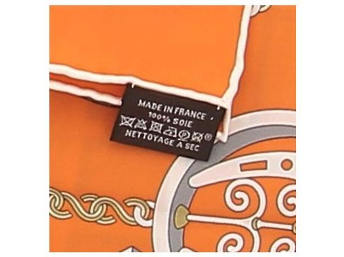 Hermès Lenço de seda laranja « L'Enseigne du Sellier » - vista 4