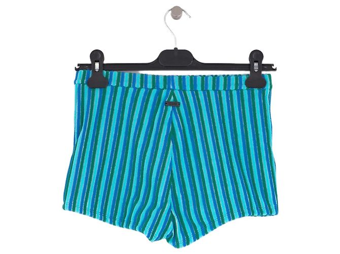 Autre Marque Pantaloncini TRIANGL a righe blu e verdi a gamba dritta - vista 2