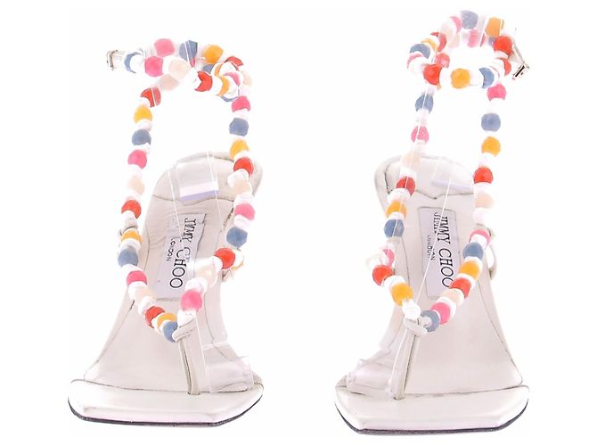 Jimmy Choo Weiße Pumps mit bunten Perlen - Ansicht 3
