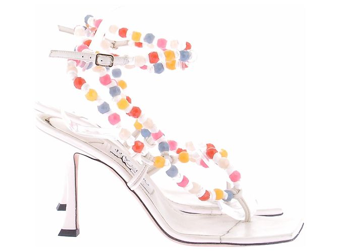 Jimmy Choo Weiße Pumps mit bunten Perlen - Ansicht 6