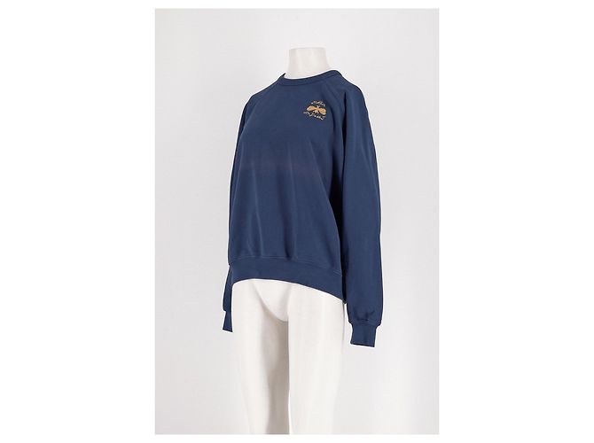 Autre Marque LA DOUBLEJ Baumwollpullover Marineblau mit goldener Bienenstickerei - Ansicht 4
