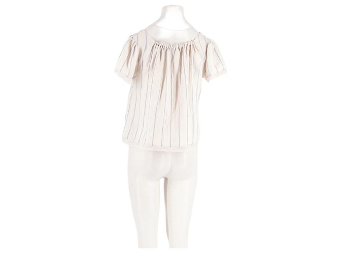 Autre Marque Top cropped branco LENY com riscas azuis e renda - vista 2
