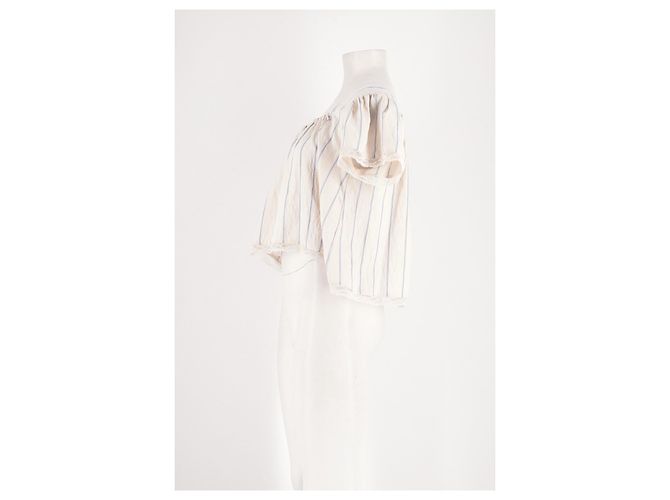 Autre Marque Top cropped branco LENY com riscas azuis e renda - vista 3