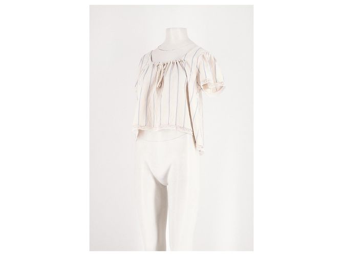Autre Marque Top cropped branco LENY com riscas azuis e renda - vista 4