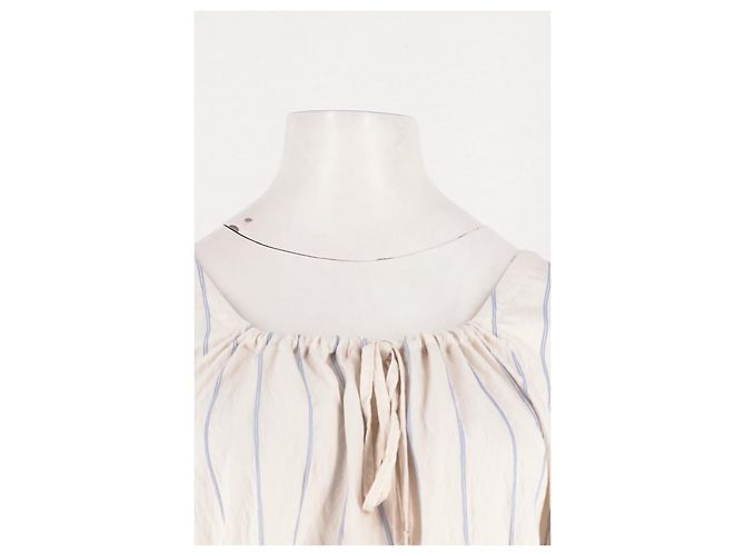 Autre Marque Top cropped branco LENY com riscas azuis e renda - vista 5