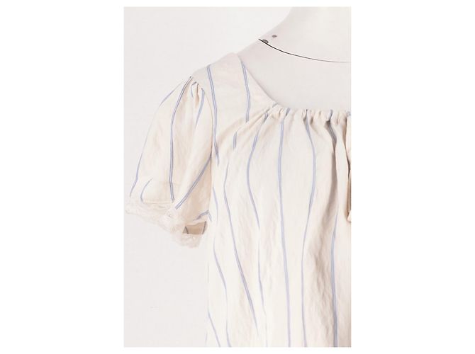 Autre Marque Top cropped branco LENY com riscas azuis e renda - vista 6