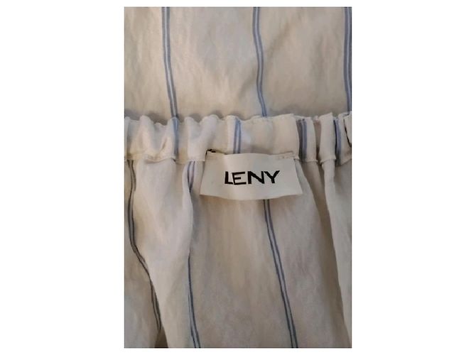 Autre Marque Top cropped branco LENY com riscas azuis e renda - vista 7