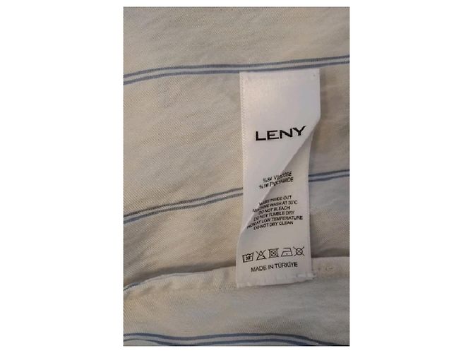 Autre Marque Top cropped branco LENY com riscas azuis e renda - vista 8