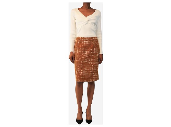Prada Saia com estampado de tweed Trompe l'œil laranja queimado Reissue 2012 - size UK 8 - vista 2