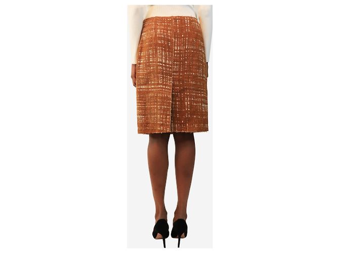 Prada Saia com estampado de tweed Trompe l'œil laranja queimado Reissue 2012 - size UK 8 - vista 3