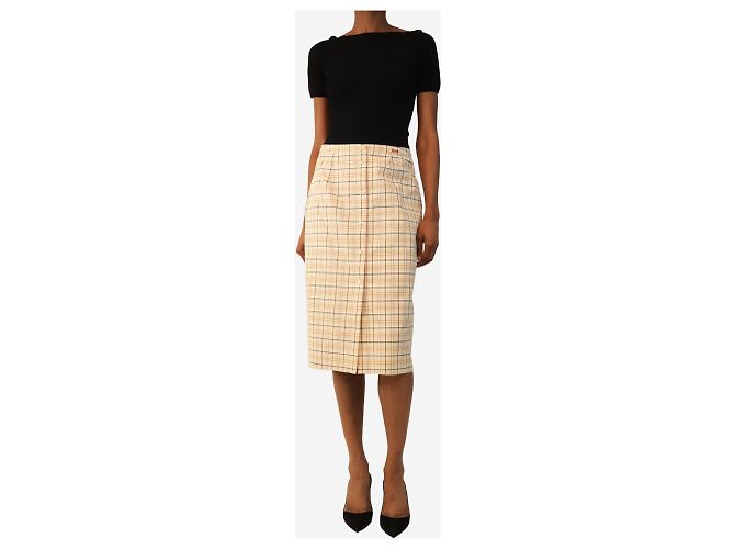 Prada Falda midi a cuadros Naturale y lilla - size UK 8 - vista 2