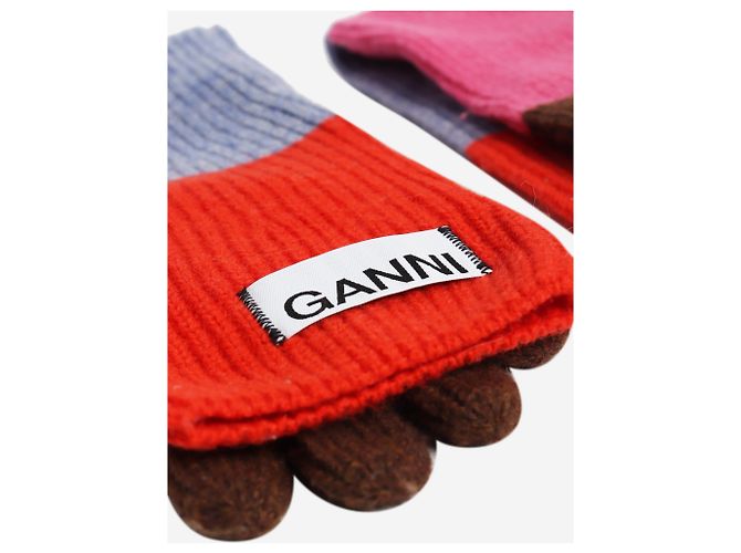 Ganni Gestreifte Strickhandschuhe aus Wolle - Ansicht 2