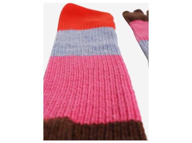 Ganni Gestreifte Strickhandschuhe aus Wolle - Ansicht 4