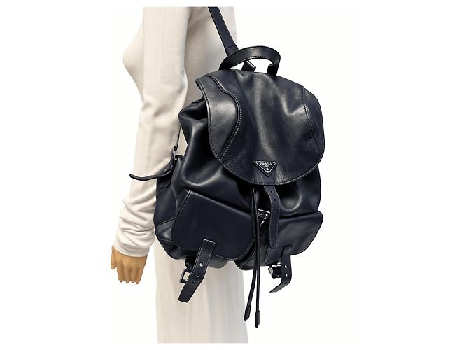 Prada Mochila de cuero azul marino medium - vista 2