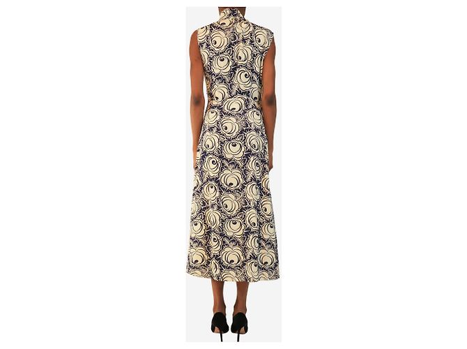 Prada Abito midi floreale crema e blu con fiocco al collo - size UK 6 - vista 2